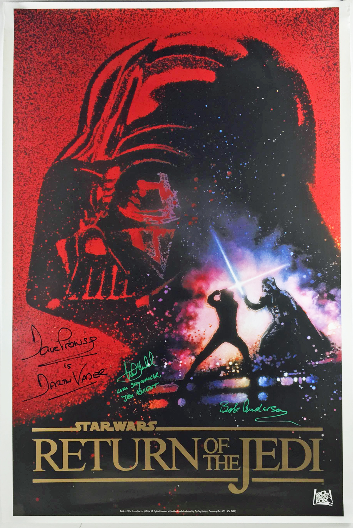 Lot Detail - Return of the Jedi Signed 27 x 40 Movie Poster with Mark  Hamill, David Prowse & Bob Anderson :: Featuring Desirable Hamill  Inscription! (PSA/DNA Guaranteed)