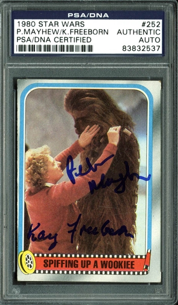 Chewbaca: Peter Mayhew & Kay Freeborn Rare Dual Signed 1980 Star Wars Trading Card #252 (PSA/DNA Encapsulated)