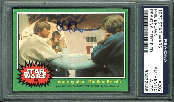 Phil Brown (Uncle Owen) Signed 1977 Topps Star Wars Trading Card #202 (PSA/DNA Encapsulated)