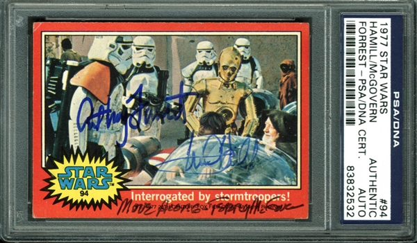 Mark Hamill, Anthony Forrest & Terry McGovern Signed 1977 Topps Star Wars Trading Card #94 (PSA/DNA Encapsulated)