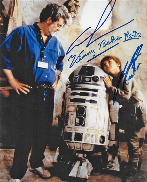 Episode I: George Lucas, Kenny Baker & Jake Lloyd Signed 8" x 10" Color Photo (PSA/DNA Guaranteed)