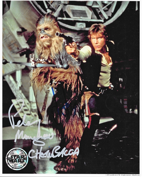 Harrison Ford (Han Solo) & Peter Mayhew (Chewbaca) Signed 8" x 10" Color Photo (PSA/DNA Guaranteed)