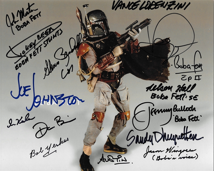 Boba Fett Extensively Signed 8" x 10" Color Photo with Fourteen (14) Key Autographs Incl. Actors, Designers, Stuntmen, etc (PSA/DNA Guaranteed) 