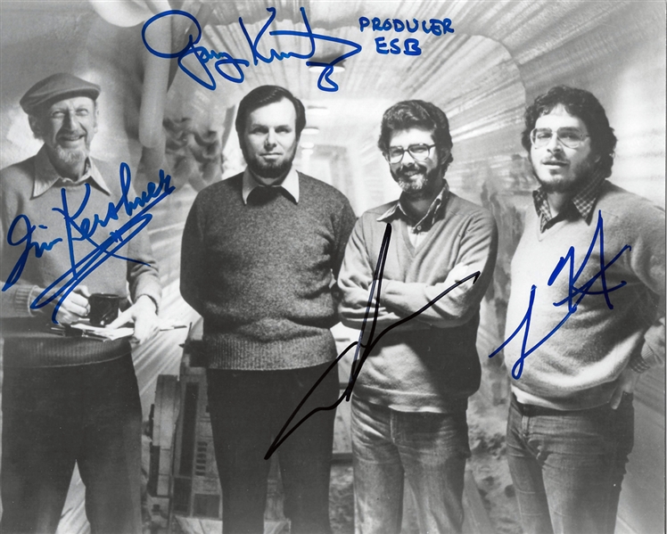 Empire Braintrust: Impressive 8" x 10" Photo Signed by George Lucas, Irvin Kirshner, Lawrence Kasdan & Gary Kurtz (PSA/DNA Guaranteed)