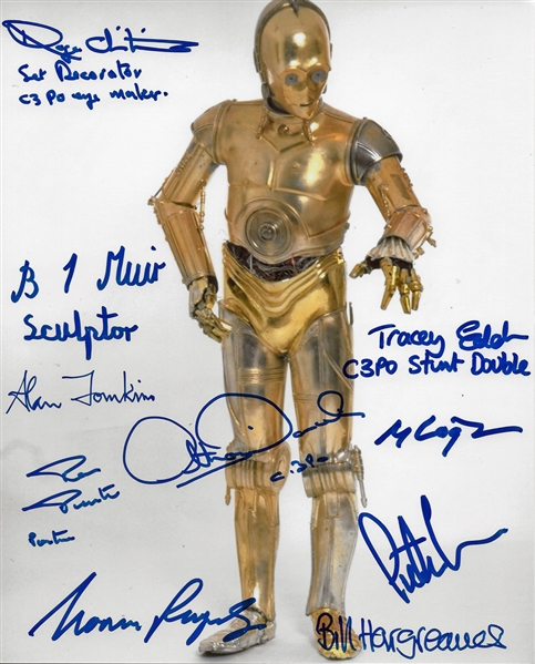 C-3PO: Incredible Multi-Signed 8" x 10" Photo featuring Cast & Crew Who Created Him :: 10 Signatures Incl. Daniels, Muir, Christian, etc. (PSA/DNA Guranteed)