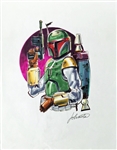 Boba Fett: Joe Johnston Rare & Desirable Hand Drawn and Signed 11" x 14" Color Sketch (Johnston COA)(PSA/DNA Guaranteed)