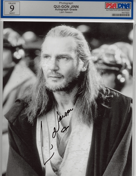 Liam Neeson Signed 8" x 10" B&W Photo as Qui-Gon Jinn - PSA/DNA Graded MINT 9