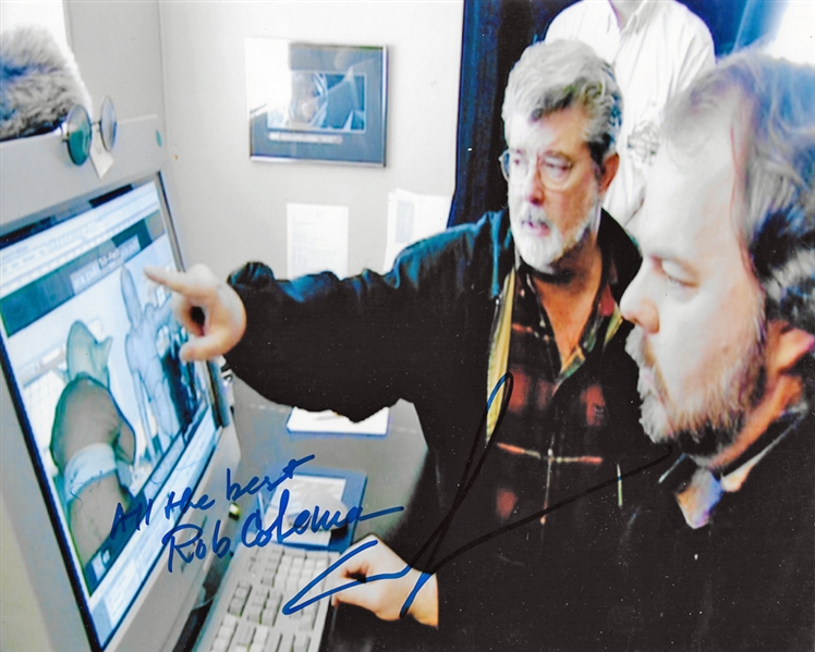 George Lucas & Rob Coleman Dual Signed 8" x 10" Color Photo (PSA/DNA Guaranteed)