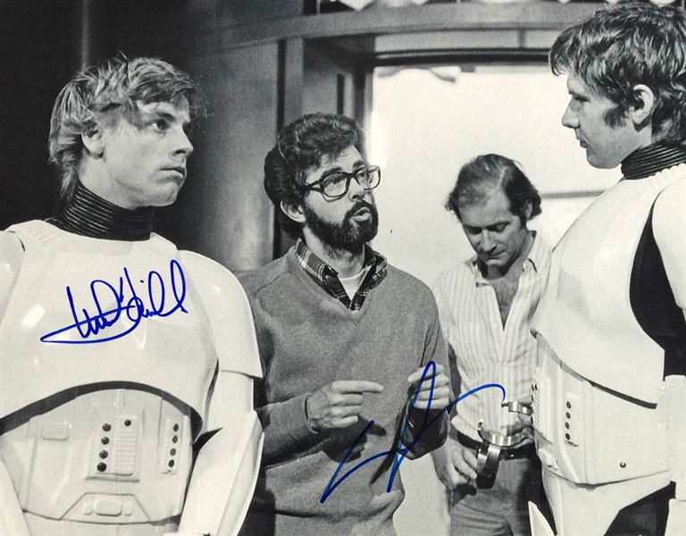 George Lucas & Mark Hamill Dual Signed 11" x 14" B&W Photo (PSA/DNA Guaranteed)