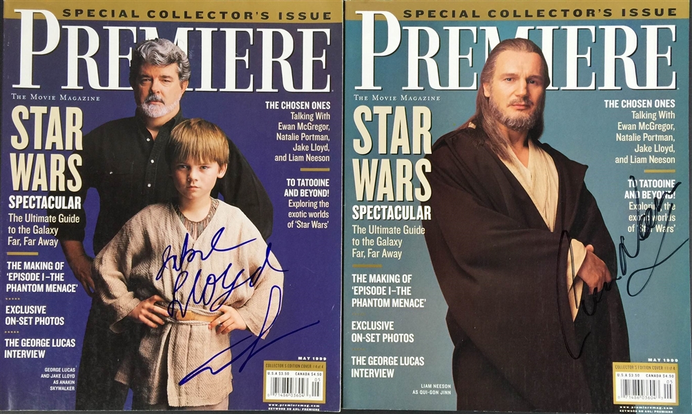 Phantom Menace: Lot of Two (2) Premiere Magazines Signed by Lucas, Lloyd & Neeson (PSA/DNA Guaranteed)