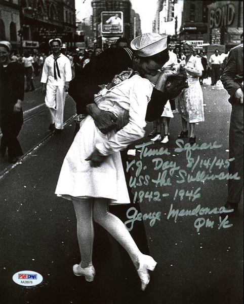V-J Day in Times Square; George Mendonca Signed 8" x 10" B&W Photo (PSA/DNA)