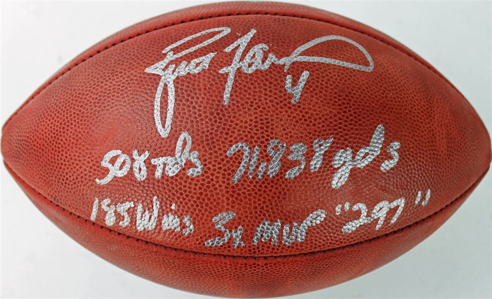 Brett Favre Signed NFL Leather Football w/ 4 Handwritten Career Inscriptions! (Favre COA)