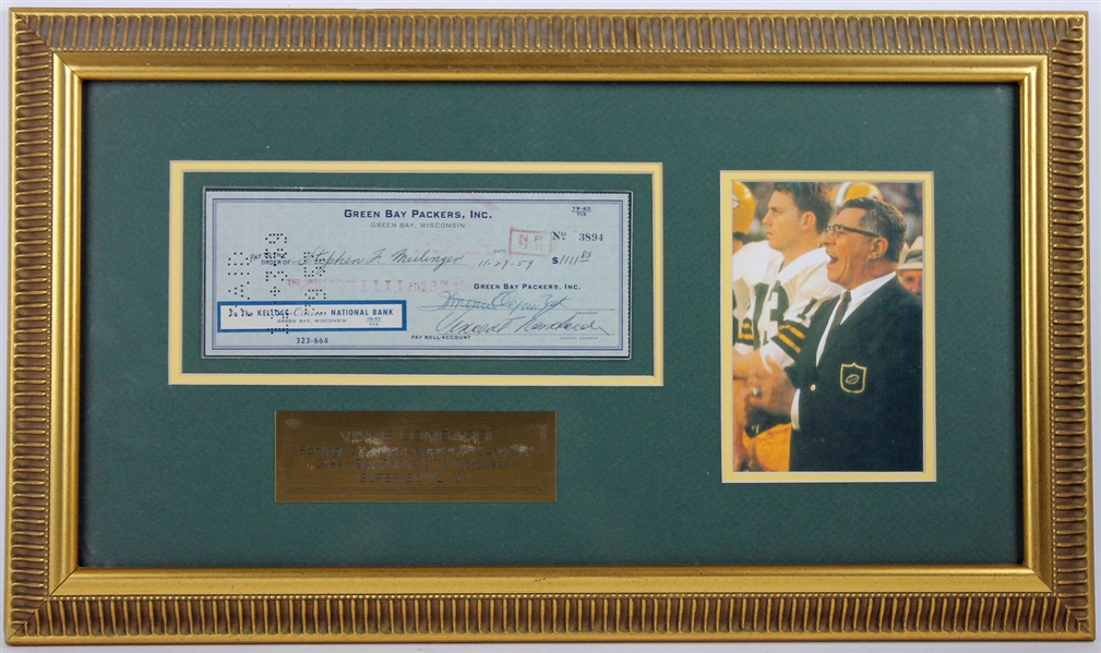 Vince Lombardi Choice Signed Packers Business Bank Check in Framed Display (PSA/DNA)