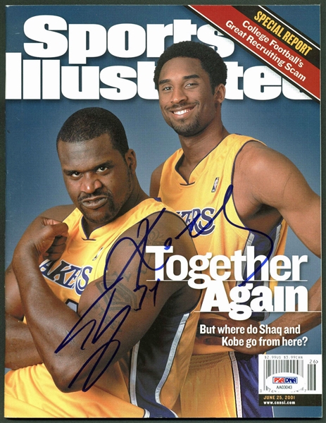 Lakers: Kobe Bryant & Shaquille ONeal Dual-Signed Sports Illustrated (PSA/DNA)