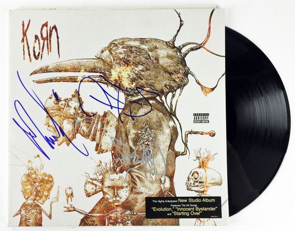 Korn: Lot of Two (2) Signed Items with "Untitled" Record Album & "Untouchables" Album Flat (PSA/JSA Guaranteed)