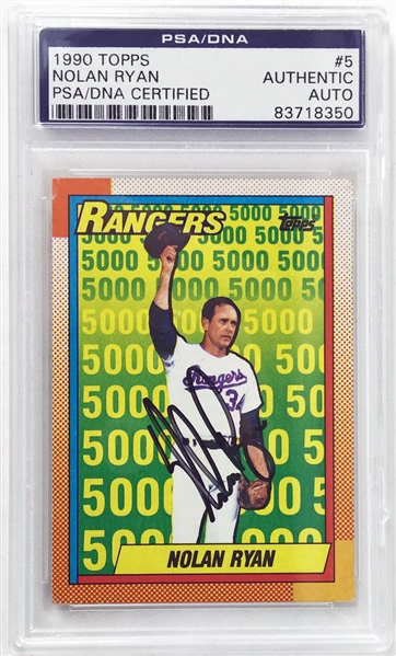 Nolan Ryan Signed 1990 Topps 5,000 Ks Commemorative Baseball Card (PSA/DNA Encapsulated)