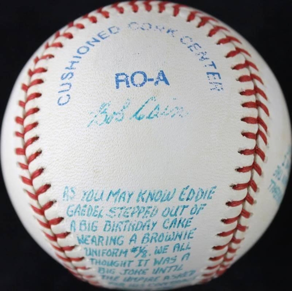 Bob Cain Rare Signed OAL Baseball w/ Handwritten Story Re: Pitching to Eddie Gaedel (PSA/DNA)
