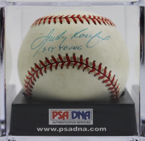 Sandy Koufax Signed ONL Baseball w/ "3 Cy Young" Inscription - PSA/DNA Graded NM-M 7.5
