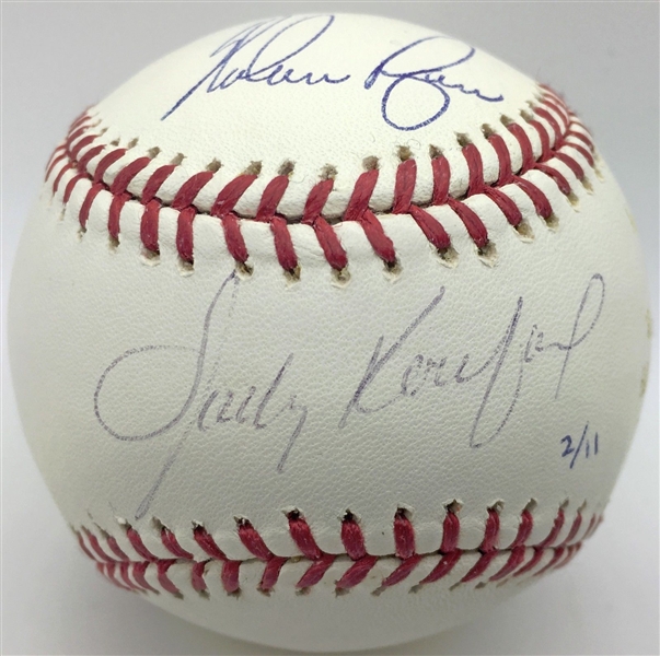 Nolan Ryan & Sandy Koufax Dual Signed OML Baseball w/ Engraved Stats! (Steiner)