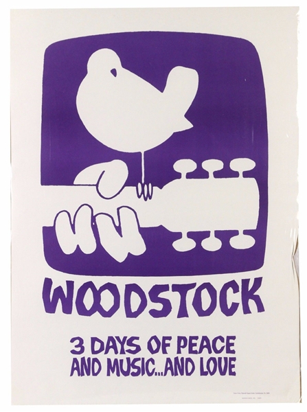 Woodstock 3 Days of Peace & Love Original 30" x 42" Warner Bros Plymouth Square Center Poster