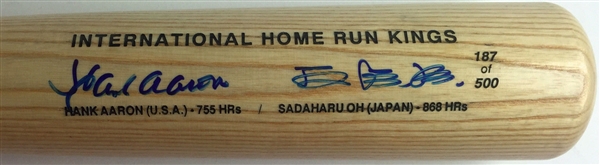 Hank Aaron & Sadaharu Oh "International Home Run Kings" Signed Rawlings Adirondack Baseball Bat 187/500 (PSA/DNA)