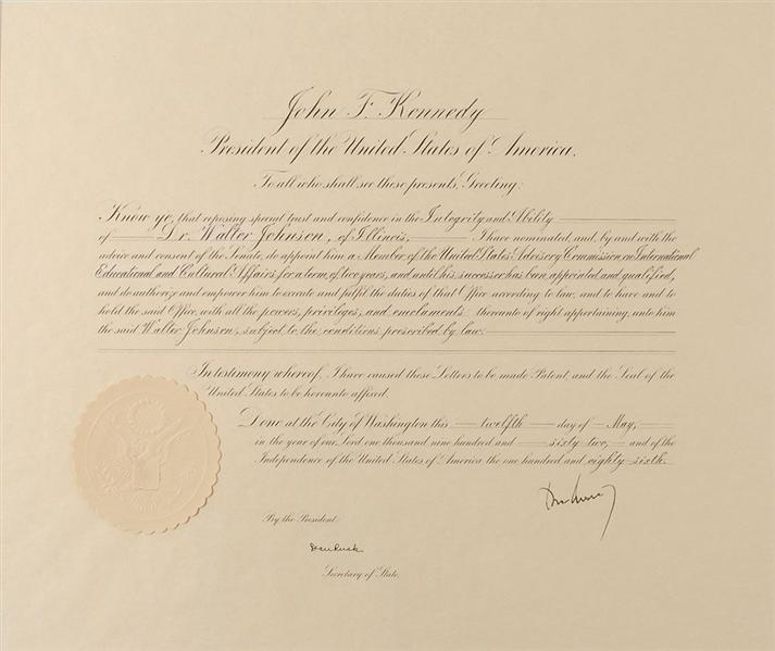 President John F. Kennedy Signed 1962 Presidential Appointment (PSA/DNA)