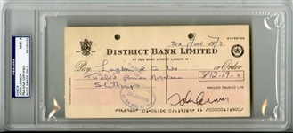 The Beatles: John Lennon Exceptional Signed Bank Check PSA Encapsulated & Graded MINT 9!