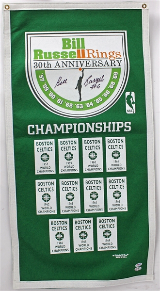 Bill Russell Signed 18" x 35" Celtics 30th Anniversary Championship Banner (PSA/DNA)