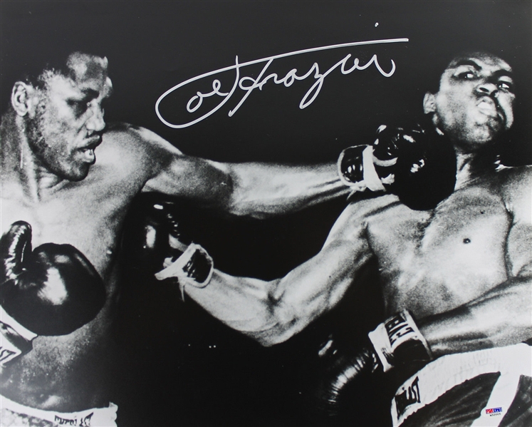 Joe Frazier Signed 15" x 20" B&W Photo vs. Muhammad Ali (PSA/DNA)