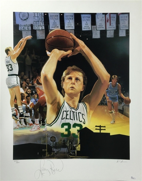 Larry Bird Signed Over-sized 20" x 26" Limited Edition Lithograph (JSA)