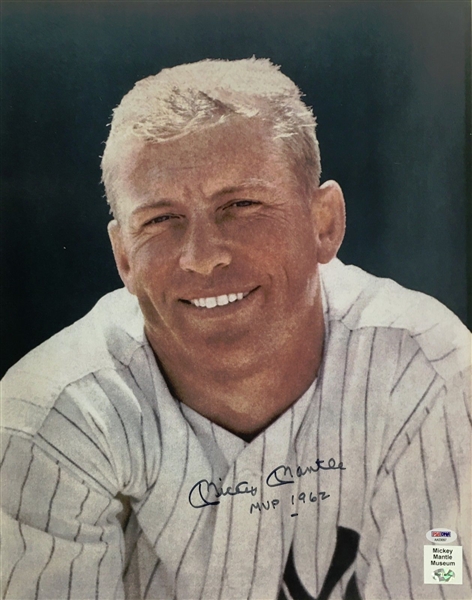Mickey Mantle Signed Over-Sized 16" x 20" Photograph w/ "MVP 1962" Inscription (PSA/DNA)