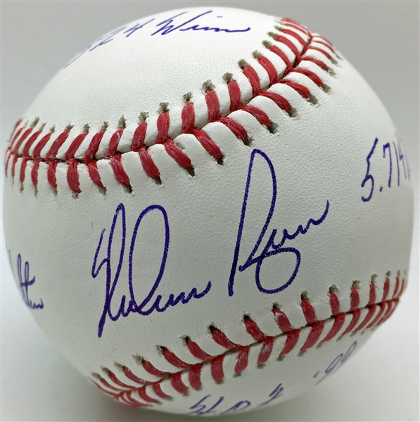 Nolan Ryan Signed Stat Baseball w/ 4 Unique Inscriptions! (PSA/DNA)