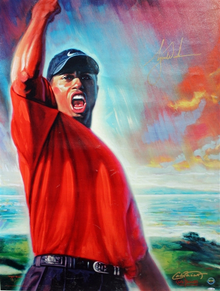 Tiger Woods Signed 30" x 40" Fine Art Limited Edition Serigraph: "Tiger Roars" (UDA)