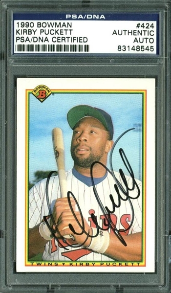Kirby Puckett Signed 1990 Bowman #424 Card (PSA/DNA Encapsulated)