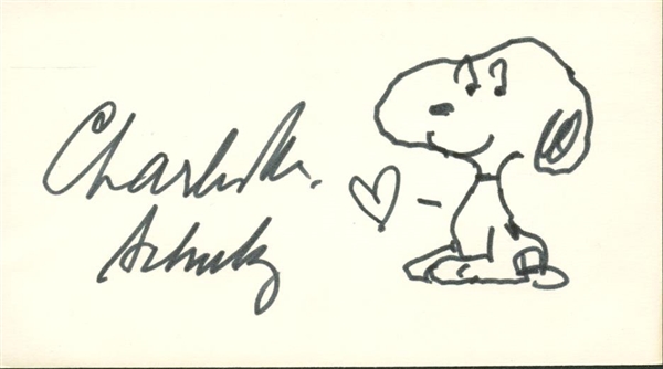 Peanuts: Charles Schulz Superb Hand Drawn & Signed 3" x 5" Snoopy Sketch (JSA)