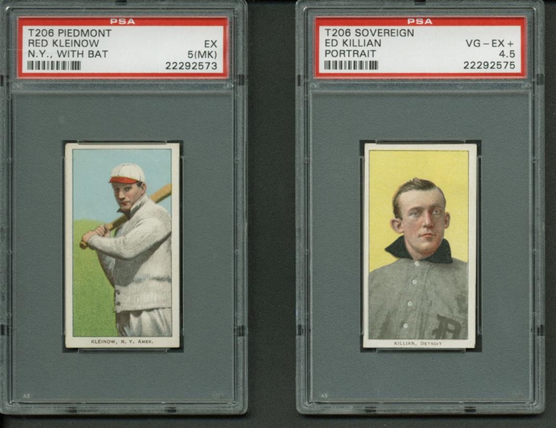 Lot of Two T206 Piedmont Cards w/ Red Kleinow & Ed Killian (PSA 5 & 4.5)