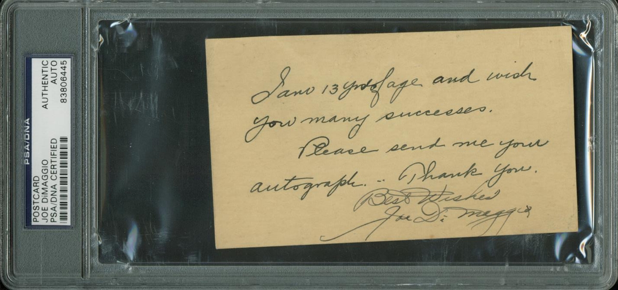 Joe DiMaggio Vintage Signed & Inscribed "Best Wishes" 1941 3" x 5" Postcard (PSA/DNA Encapsulated)