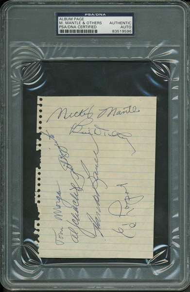 Vintage Rookie-Era Mickey Mantle, Phil Rizzuto, Bill Dickey & Others Signed 4" x 6" Album Page (PSA/DNA Encapsulated)