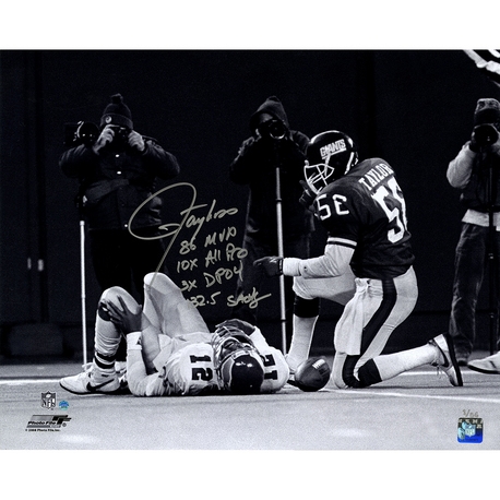 Lawrence Taylor Signed & Inscribed Stat 16" x 20" Photo Over Cunningham! (Steiner Sports)