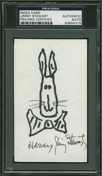 Jimmy Stewart Hand-Drawn & Signed "Harvey the Rabbit" Sketch (PSA/DNA Encapsulated)