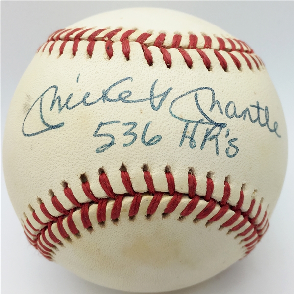 Mickey Mantle Signed OAL baseball w/"536 HRs" Inscription (PSA/JSA Guaranteed)