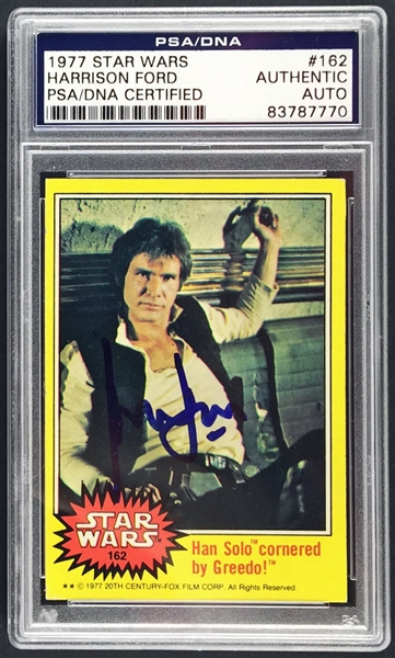 Harrison Ford RARE Signed 1977 Topps Star Wars Trading Card #162 (PSA/DNA Encapsulated)