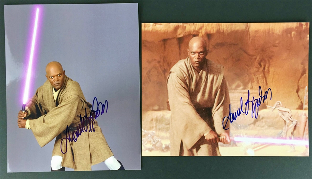 Mace Windu: Samuel L. Jackson Lot of Two (2) Signed 8" x 10" Color Photos from "Episode II: Attack of the Clones" (PSA/DNA Guaranteed)