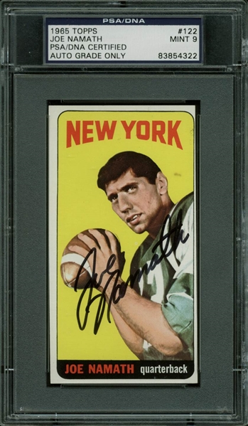 Joe Namath Ultra Rare Signed 1965 Topps Rookie Card - PSA/DNA Graded MINT 9!