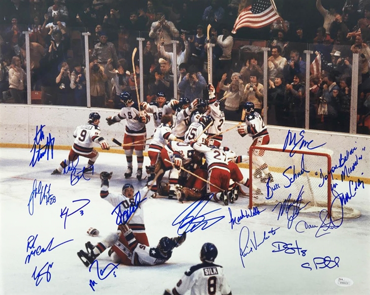 1980 US Hockey "Miracle on Ice" Team Signed 16" x 20" Color Photo (18 Signatures)(JSA)