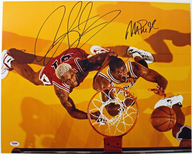 Magic Johnson & Dennis Rodman Dual-Signed 16" x 20" Photo (PSA/DNA)