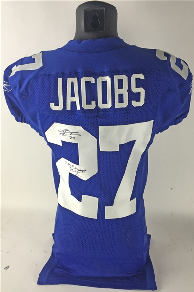 Brandon Jacobs 2007 (Super Bowl Season!) Game-Issued & Signed Giants Jersey w/ "SB Champs" Inscription (PSA/JSA Guaranteed)