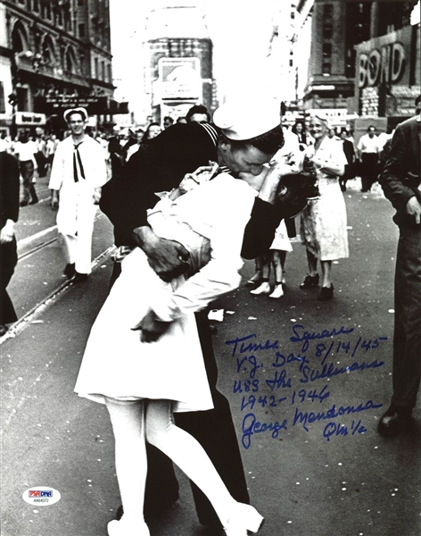 V-J Day in Times Square: George Mendonca Signed 11" x 14" B&W Photo (PSA/DNA)