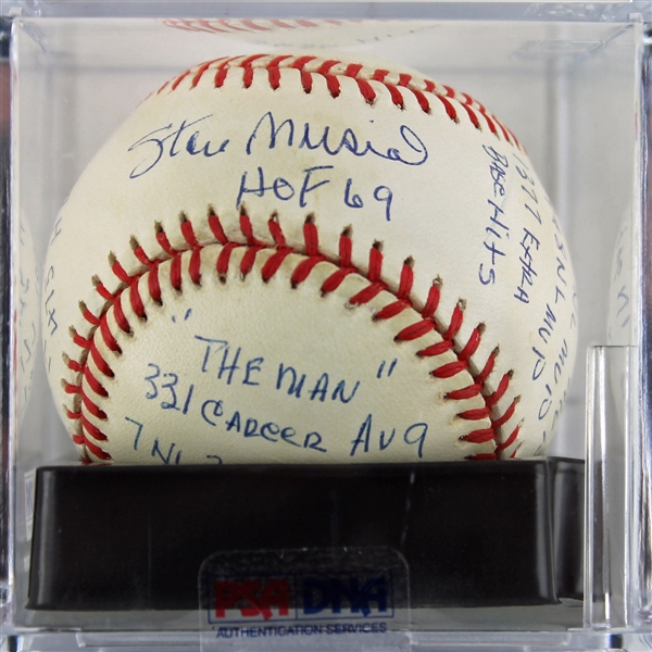 Stan Musial Signed ONL "Stat" Baseball w/ 20 Handwritten Inscriptions! (PSA/DNA Graded NM 7.5)