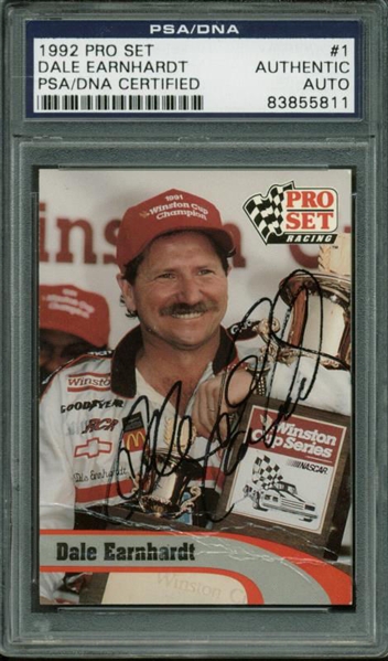 Dale Earnhardt Signed 1992 Pro Set Trading Card (PSA/DNA Encapsulated)